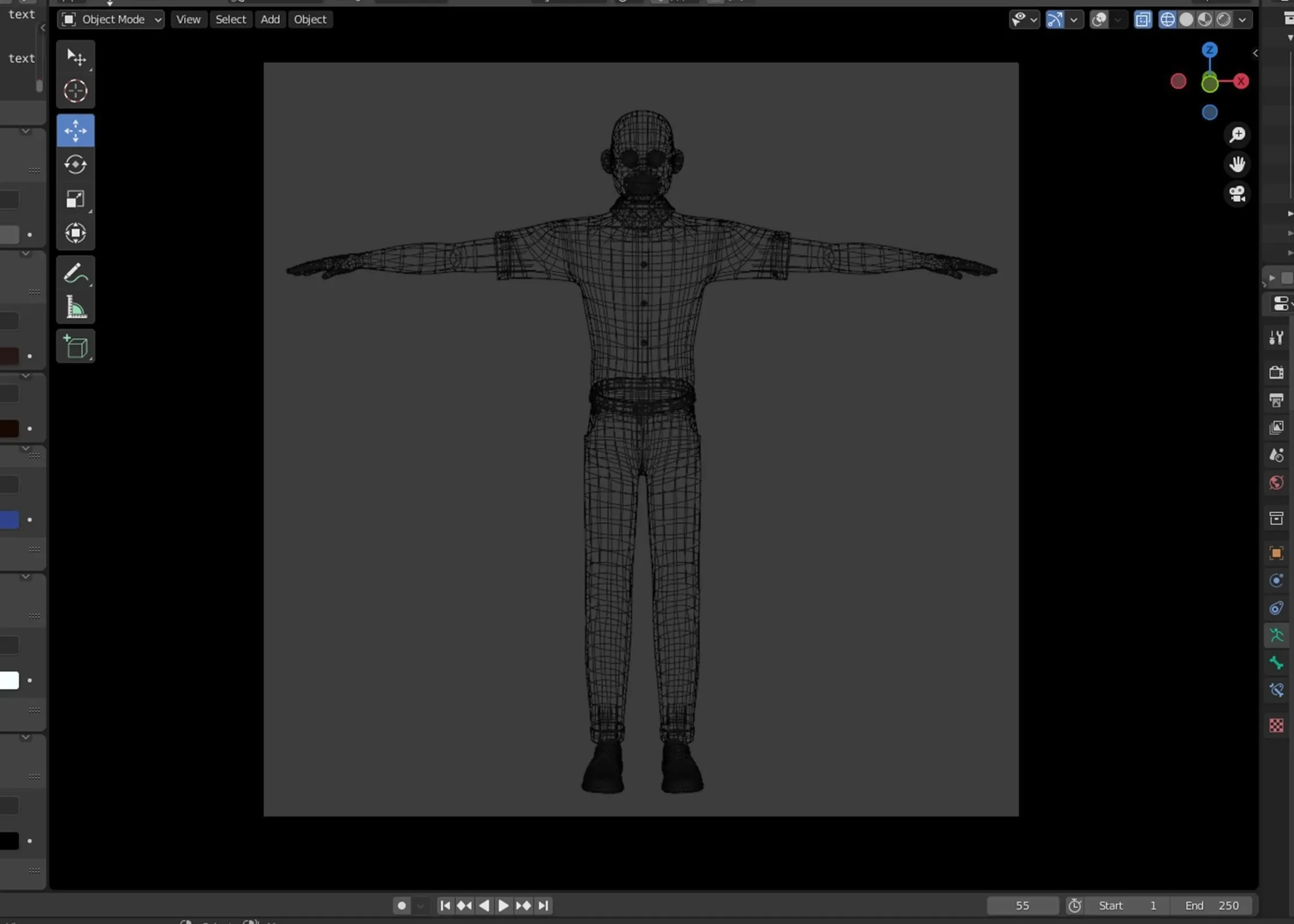 Low-poly quad topology 3D Cartoon Man Black character wireframe